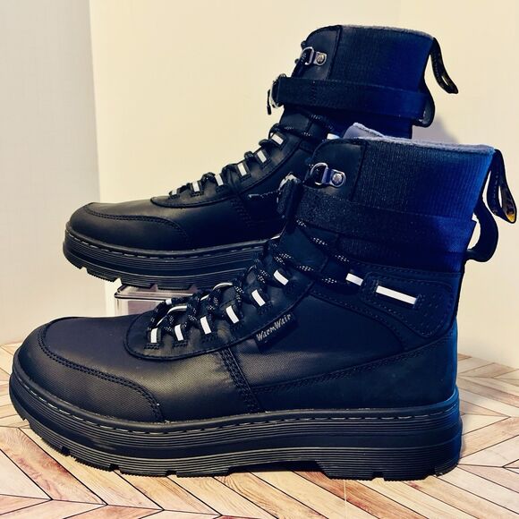 Dr Martens Combs Tech WX Leather Canvas Utility M 13 Black Warmwair Boots Rugged - Picture 1 of 9